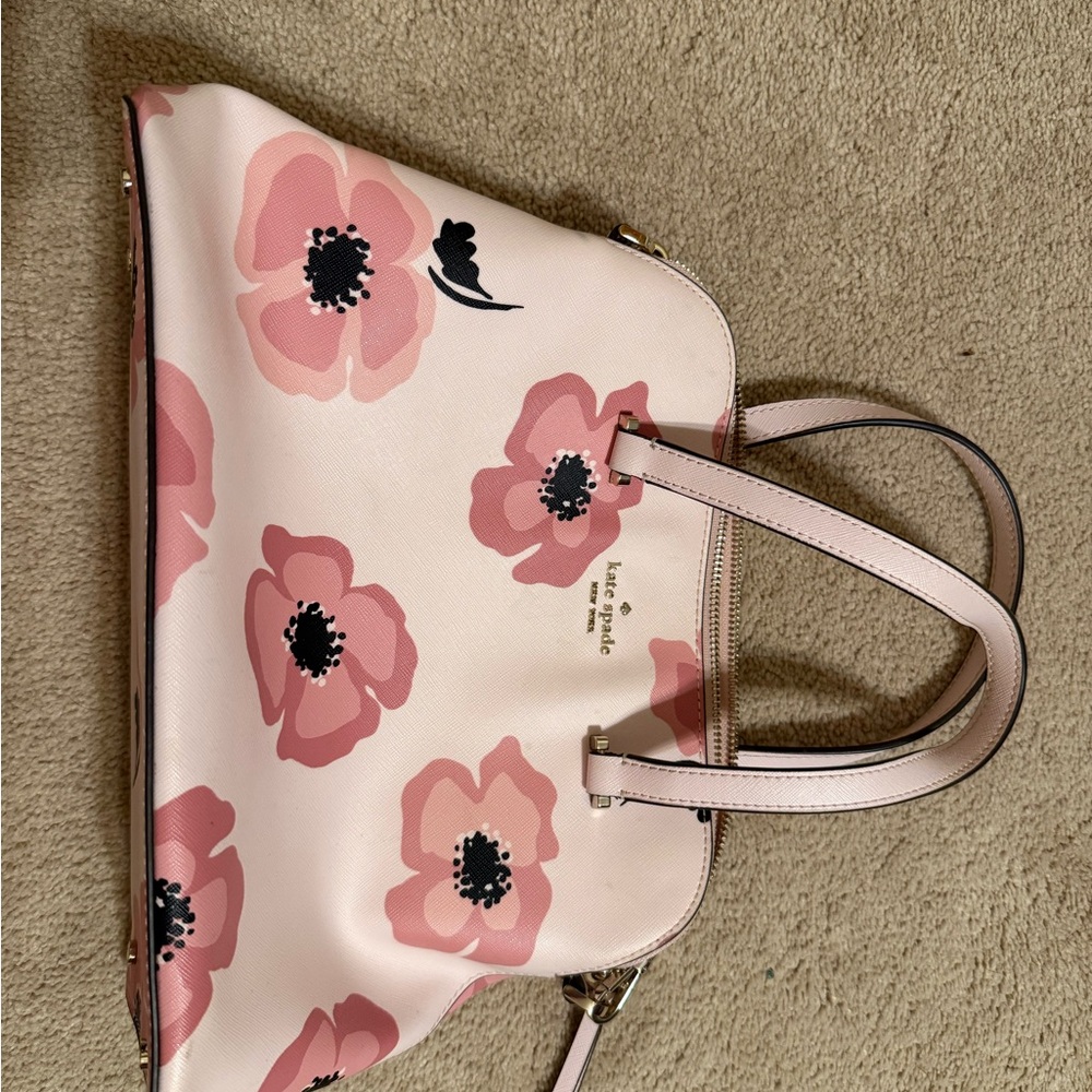 kate spade Pink Floral Leather Tote with Black Accents